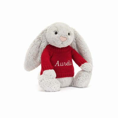 Jellycat Bashful Silver Bunny with Red Jumper USA | 84659PWMI